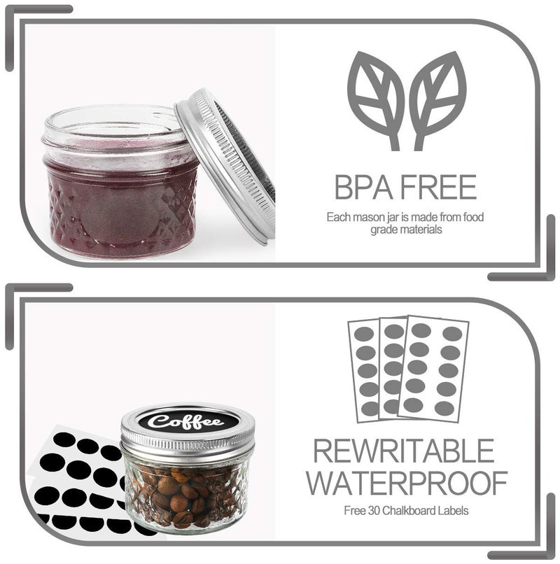 VERONES Mini Mason Jars, Mason Jars 4 oz With Regular Lids, Ideal for Jam, Honey, Wedding Favors, Shower Favors, DIY Spice Jars, 25 PACK, Extra 20 Lids - Image 3